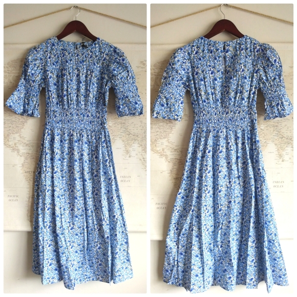 NEW Midi Smock Dress in Blue Ditsy Floral, Size US 4 (UK 8) - Picture 2 of 5